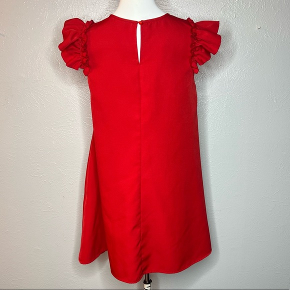 Red Babydoll Style Dress with Ruffle Cap Sleeves and Keyhole Back. Size Small - Picture 3 of 4